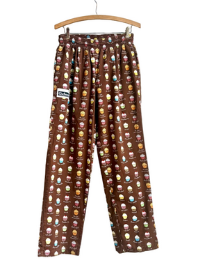 100% Cotton CHEFWEAR Brown Cupcake Food themed Novelty CUPCAKES Pants MED M
